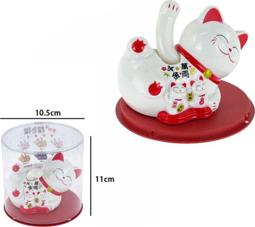 GATTO PORTAFORTUNA MANEKI NEKO ENERGIA SOLARE SDRAIATO CON BRACCIO MOBILE 11X10,5CM 73775 - 2