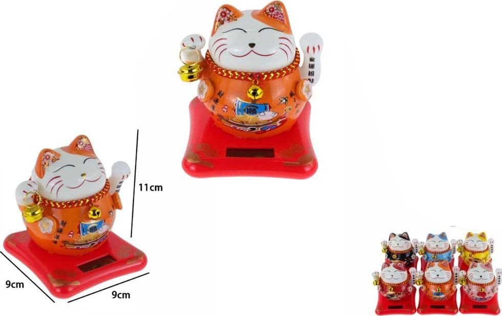 GATTO PORTAFORTUNA MANEKI NEKO SOLARE DECORO CON MOTIVI TRADIZIONALI 9X9X11CM 73779 - 2