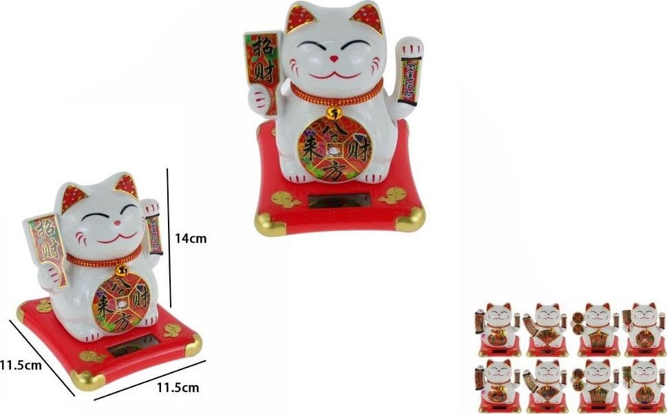 GATTO PORTAFORTUNA MANEKI NEKO SOLARE BIANCO CON BRACCIO MOBILE 11,5X11,5X14CM 73780 - 2