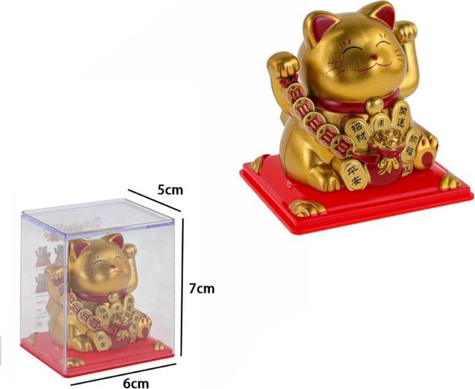 GATTO PORTAFORTUNA MANEKI NEKO A ENERGIA SOLARE CON FILA DI MONETE RAME 5X6X7CM 73773 - 2
