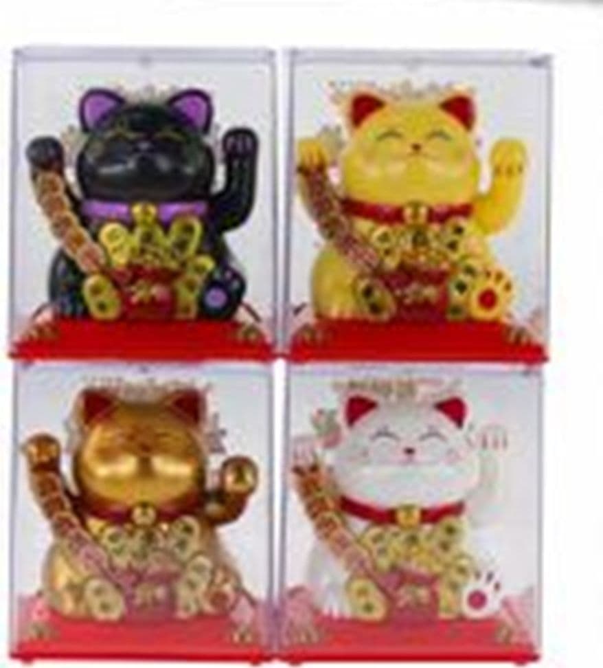 GATTO PORTAFORTUNA MANEKI NEKO A ENERGIA SOLARE CON FILA DI MONETE RAME 5X6X7CM 73773 - 3