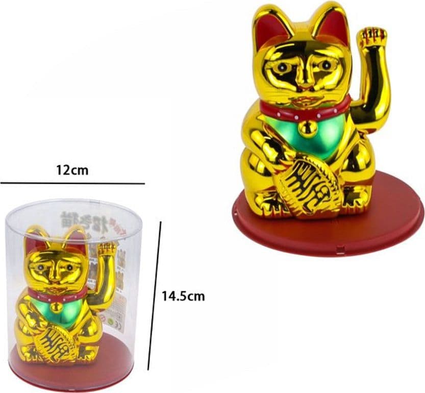 GATTO PORTAFORTUNA SOLARE FENG SHUI DORATO MANEKI NEKO CHE FA CENNO SALUTA 12X14,5CM 73772 - 2