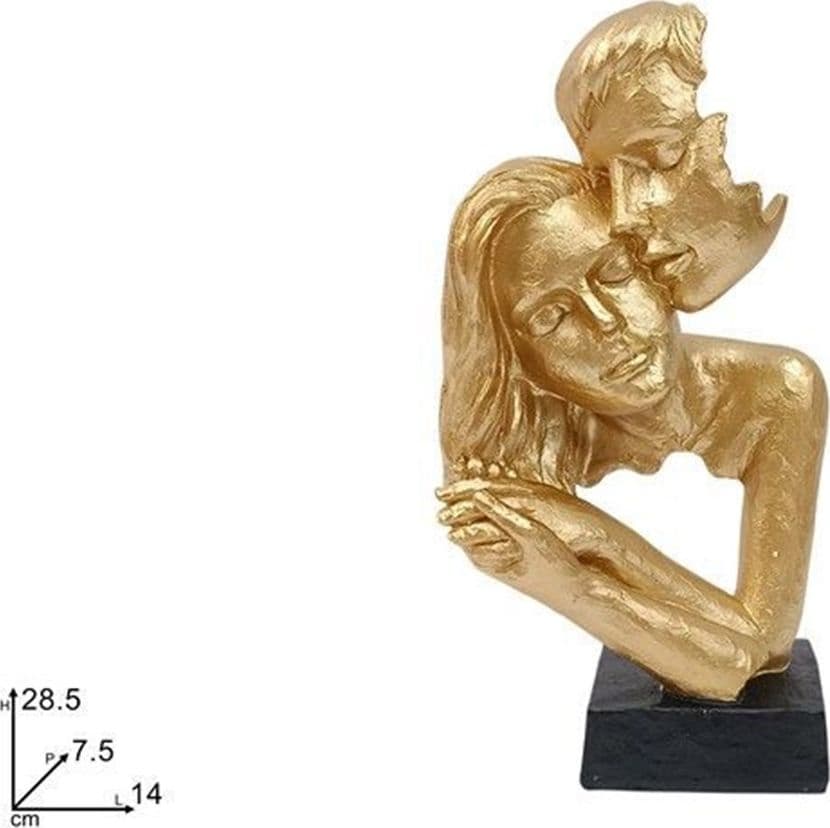 SCULTURA COPPIA ABBRACCIO CON BACIO H28,5CM ORO STATUA DECORATIVA ARREDO SOGGIORNO 673614 - 2
