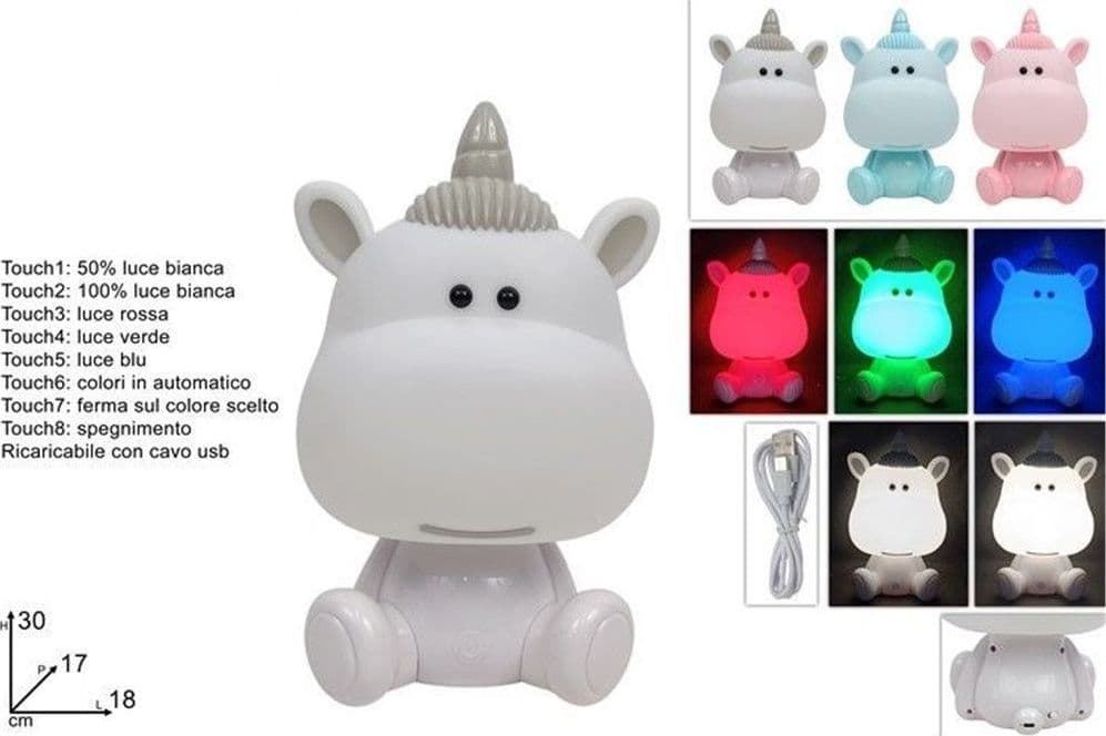 LAMPADA LED LUCE NOTTURNA UNICORNO RICARICABILE USB 8 MODALITÀ D'ILLUMINAZIONE 685358 - 8
