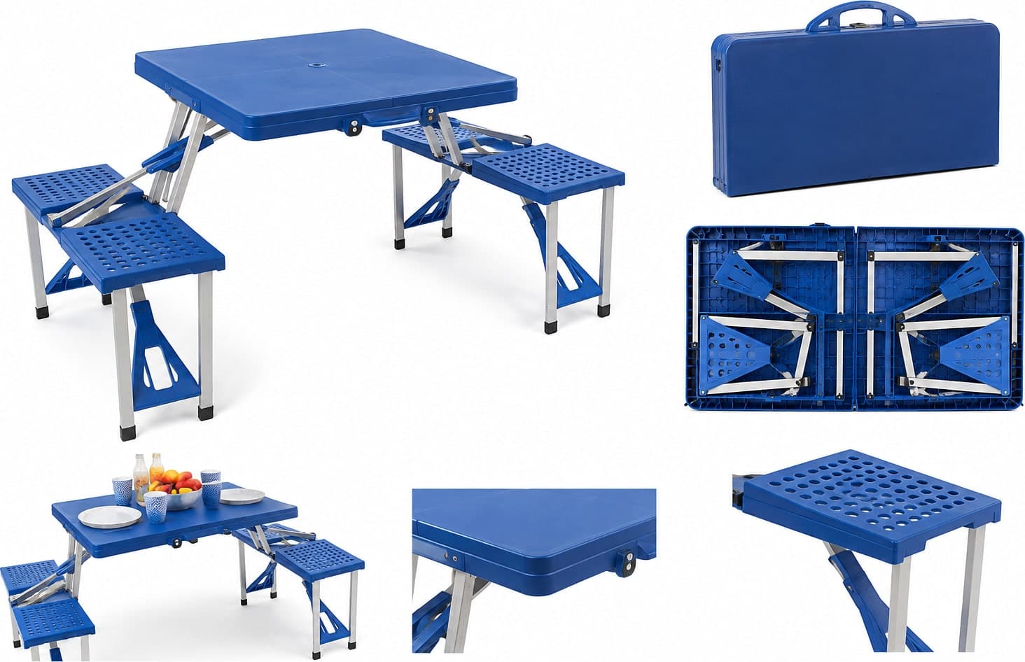 Tavolo da Picnic Pieghevole Richiudibile con 4 Sedute Integrate – Struttura in Acciaio – Trasportabile a Valigetta - 2