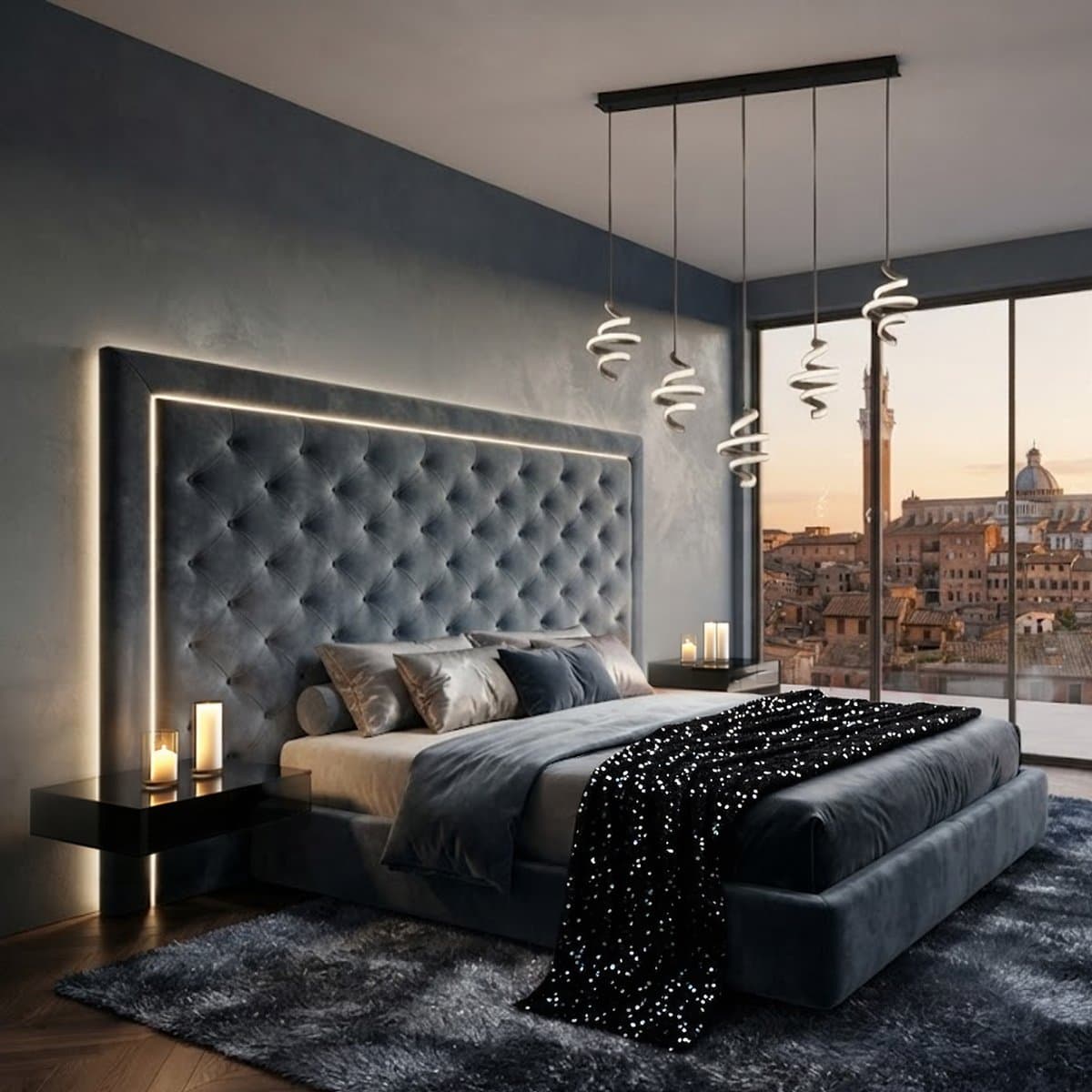 Lampadario moderno Promoingross BOUCLE S5TR 3950LM LED CCT metallo nero silicone - 3