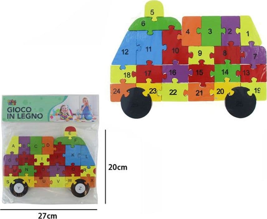 PUZZLE LEGNO FORMA CAMION AMBULANZA GIOCO EDUCATIVO NUMERI LETTERE BAMBINI IMPARARE 52273 - 2