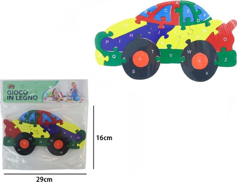 PUZZLE 3D IN LEGNO GIOCO EDUCATIVO COLORATO NUMERI LETTERE PER BAMBINI FORMA AUTO 52269 - 2