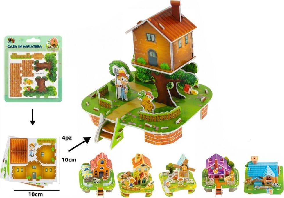 KIT 12PZ PUZZLE 3D A FORMA DI CASETTA IN MINIATURA PER BAMBINI COSTRUZIONE FAI DA TE 32392 - 2