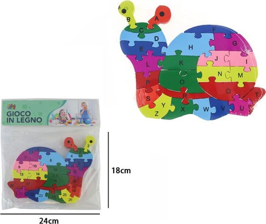 PUZZLE IN LEGNO FORMA LUMACA GIOCO EDUCATIVO NUMERI LETTERE PER BAMBINI IMPARARE 52904 - 2