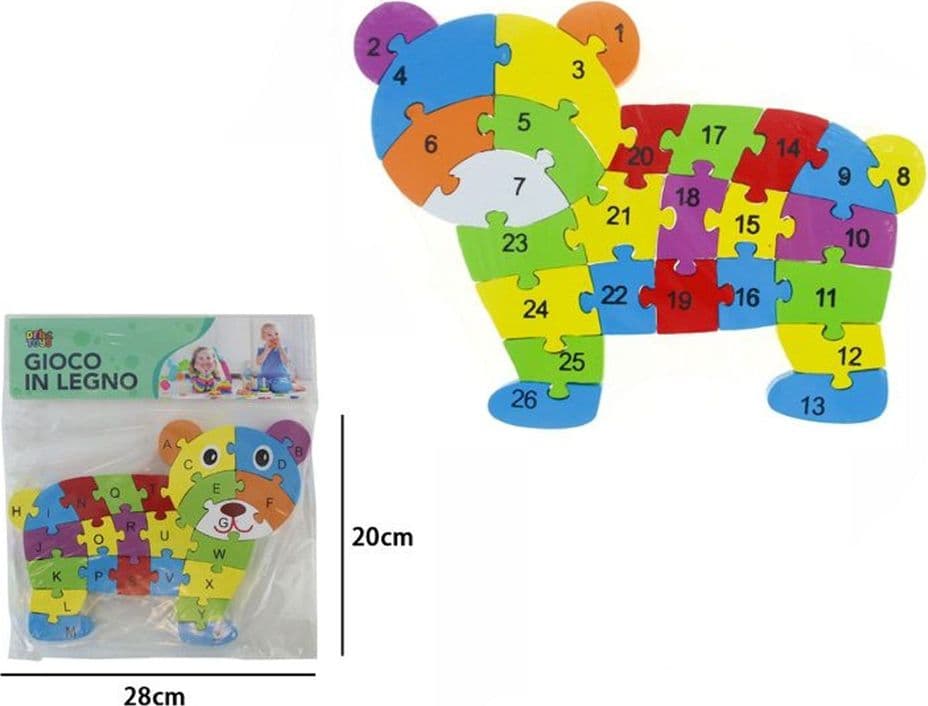 PUZZLE 3D IN LEGNO GIOCO EDUCATIVO COLORATO NUMERI LETTERE PER BAMBINI FORMA ORSETTO 52901 - 2
