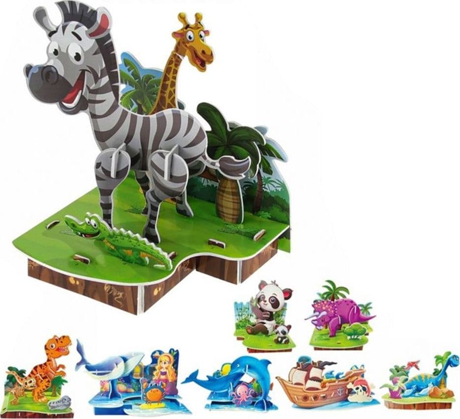 KIT 16PZ PUZZLE 3D MONDO DEGLI ANIMALI PER BAMBINI COSTRUZIONE MODELLISMO FAI DA TE 32395