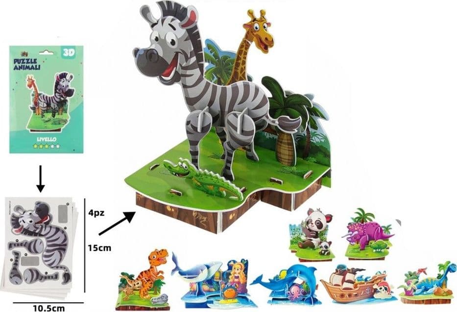 KIT 16PZ PUZZLE 3D MONDO DEGLI ANIMALI PER BAMBINI COSTRUZIONE MODELLISMO FAI DA TE 32395 - 2