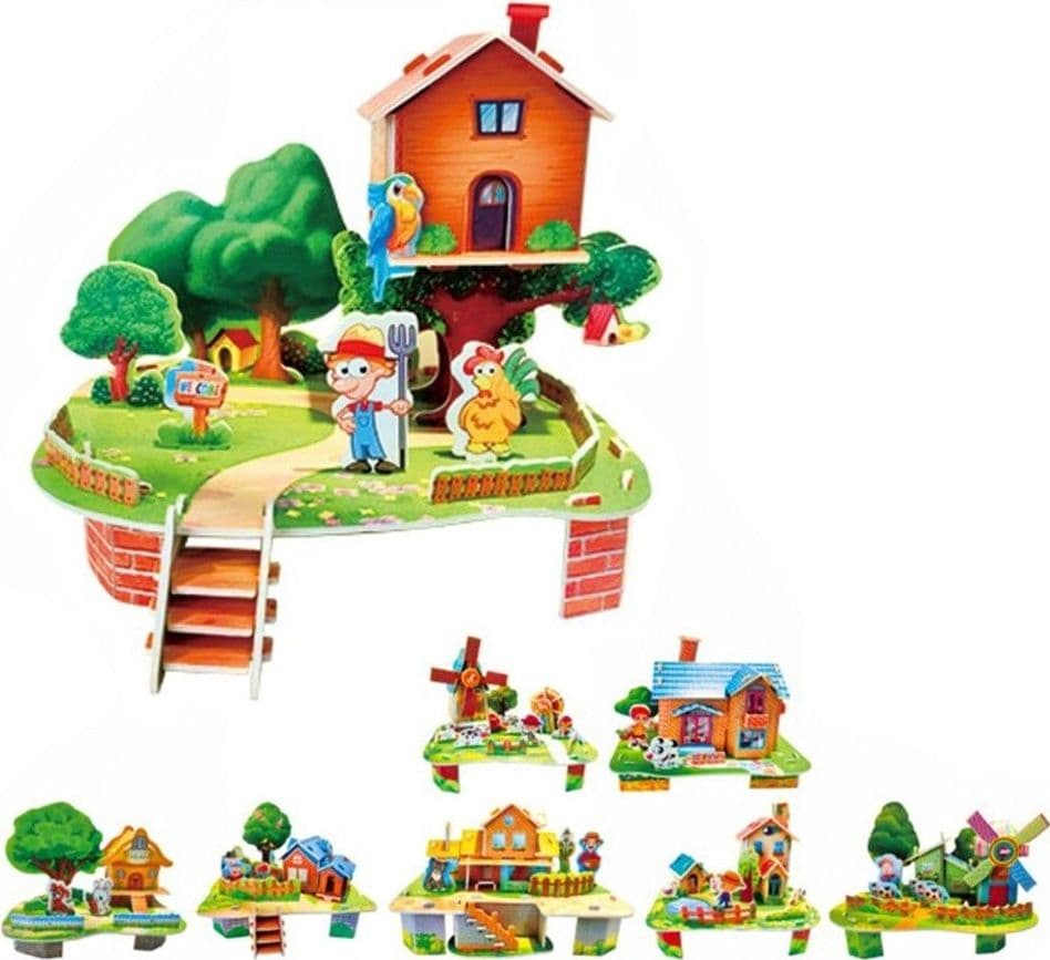 KIT 16PZ PUZZLE 3D FORMA CASA FATTORIA PER BAMBINI COSTRUZIONE MODELLISMO FAI DA TE 32394