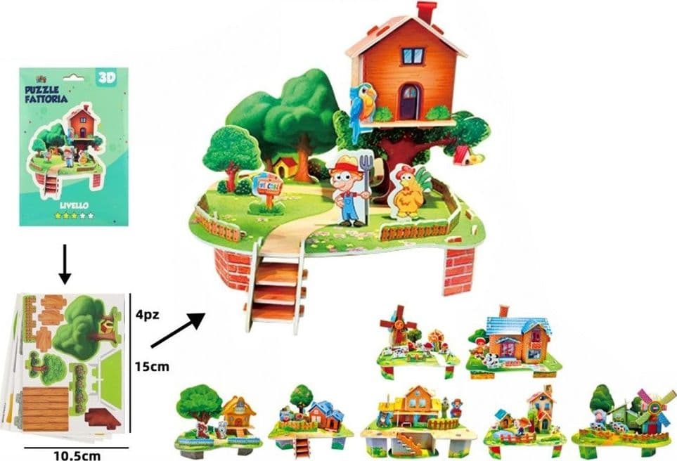 KIT 16PZ PUZZLE 3D FORMA CASA FATTORIA PER BAMBINI COSTRUZIONE MODELLISMO FAI DA TE 32394 - 2