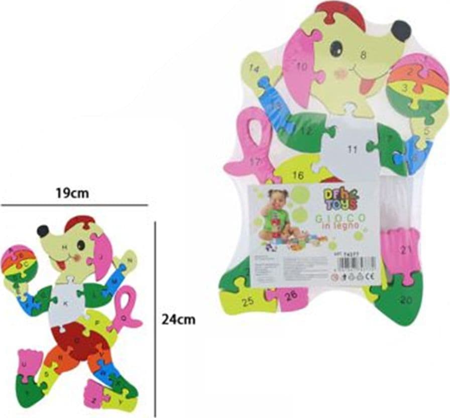 PUZZLE LEGNO FORMA CAGNOLINO CLOWN GIOCO EDUCATIVO NUMERI LETTERE BAMBINI IMPARARE 74377 - 2