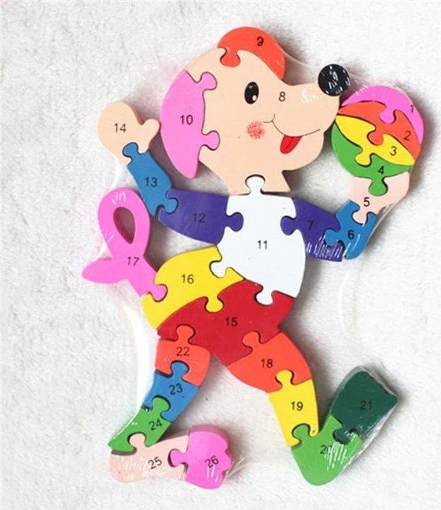 PUZZLE LEGNO FORMA CAGNOLINO CLOWN GIOCO EDUCATIVO NUMERI LETTERE BAMBINI IMPARARE 74377 - 3