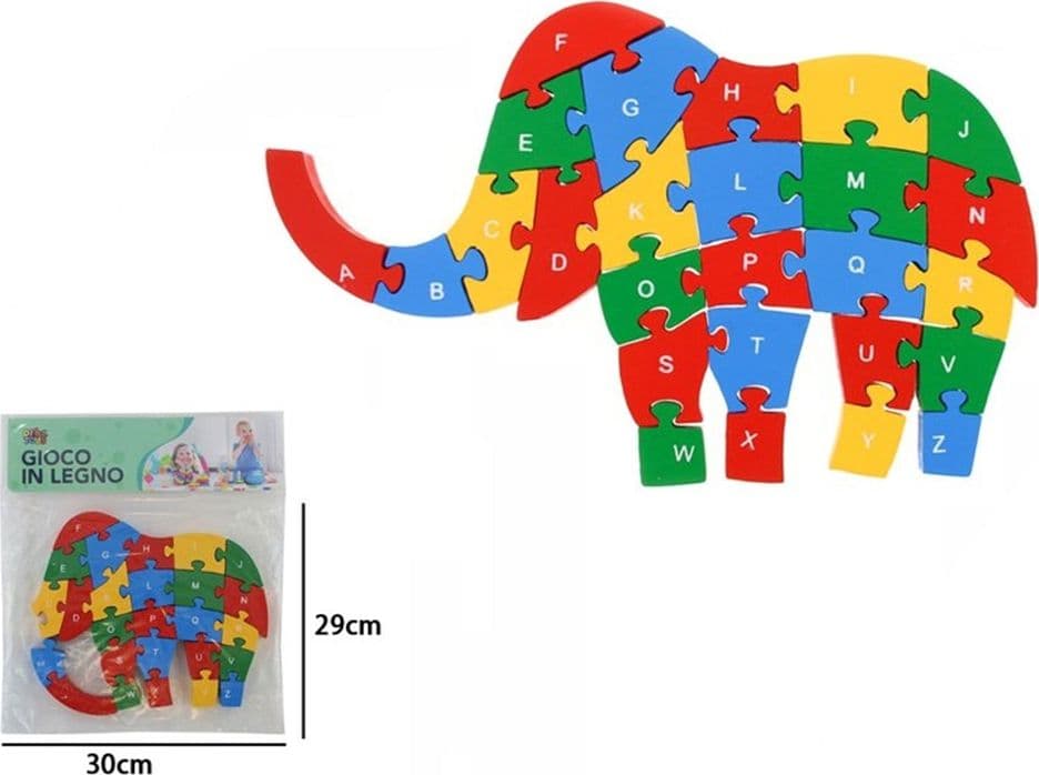 PUZZLE 3D IN LEGNO FORMA ELEFANTE GIOCO EDUCATIVO NUMERI LETTERE BAMBINI IMPARARE 52270 - 3