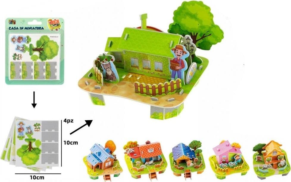 KIT 12PZ PUZZLE 3D A FORMA DI CASETTA STILE FATTORIA IN MINIATURA BAMBINI COSTRUZIONE 32391 - 2