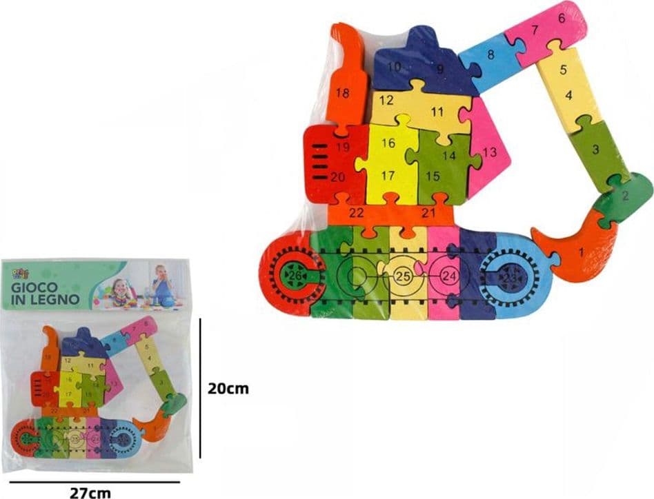 PUZZLE 3D IN LEGNO FORMA ESCAVATORE GIOCO EDUCATIVO NUMERI LETTERE BAMBINI IMPARARE 52265 - 2