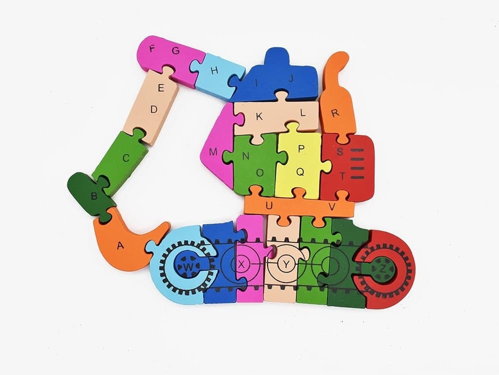 PUZZLE 3D IN LEGNO FORMA ESCAVATORE GIOCO EDUCATIVO NUMERI LETTERE BAMBINI IMPARARE 52265 - 3