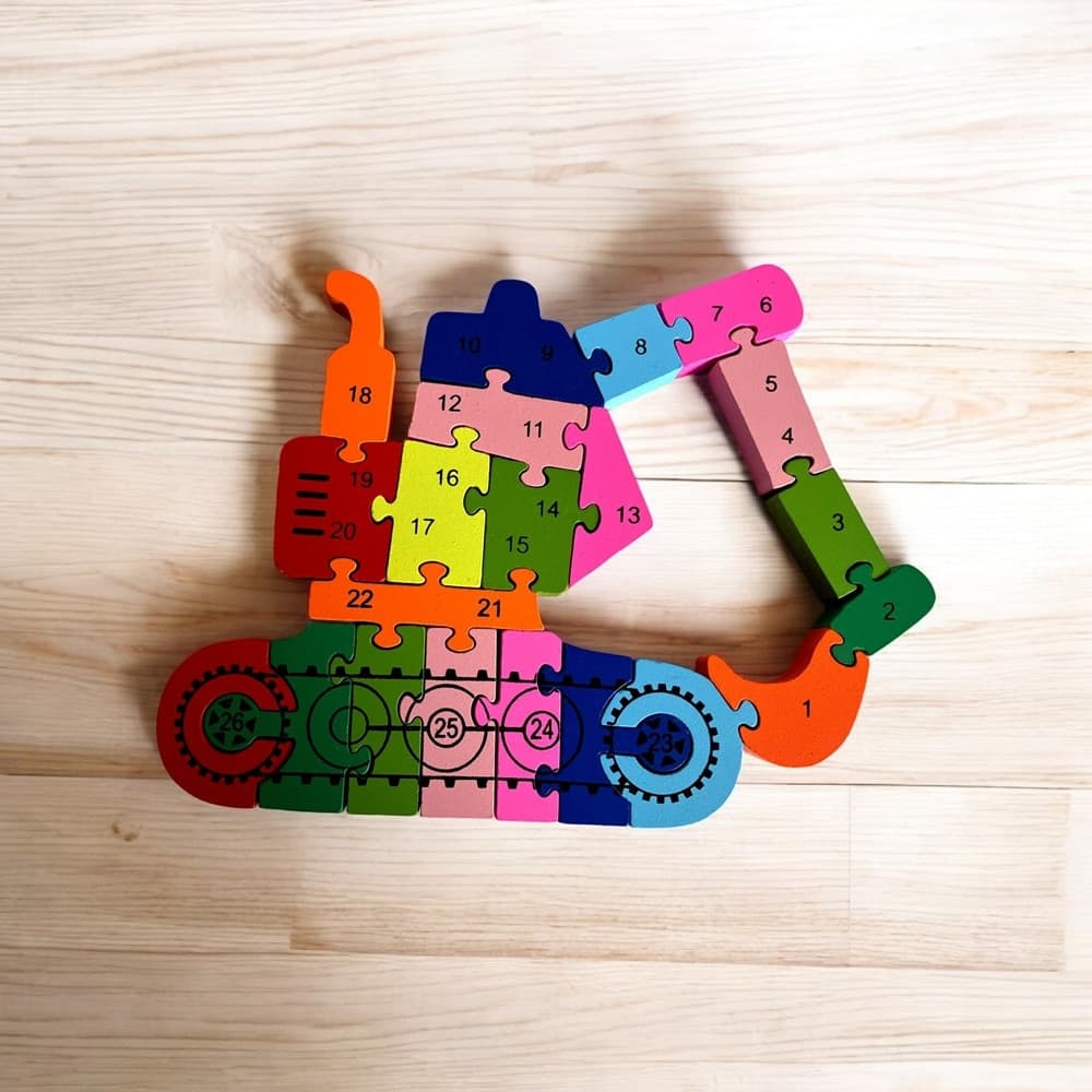 PUZZLE 3D IN LEGNO FORMA ESCAVATORE GIOCO EDUCATIVO NUMERI LETTERE BAMBINI IMPARARE 52265 - 4