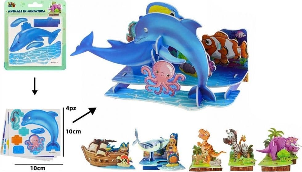 KIT 12PZ PUZZLE 3D MONDO DEGLI ANIMALI IN MINIATURA BAMBINI COSTRUZIONE FAI DA TE 32393 - 2