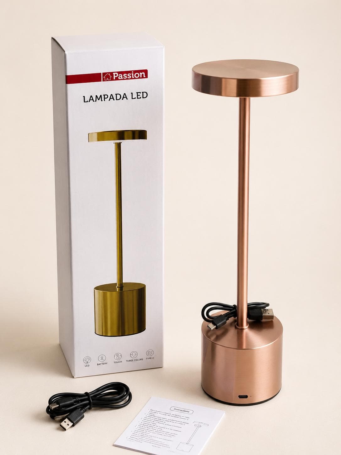 Lampada LED Touch Passion Ricaricabile USB-C 3 Colori Luce H 34 cm - 7