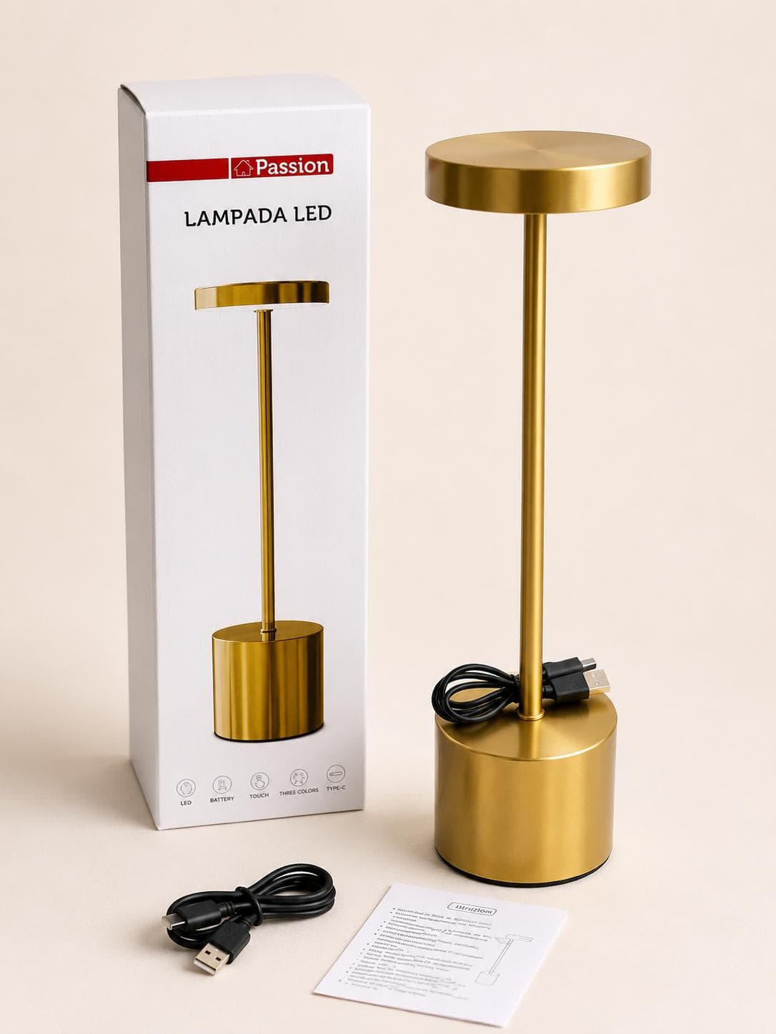 Lampada LED Touch Passion Ricaricabile USB-C 3 Colori Luce H 34 cm - 6