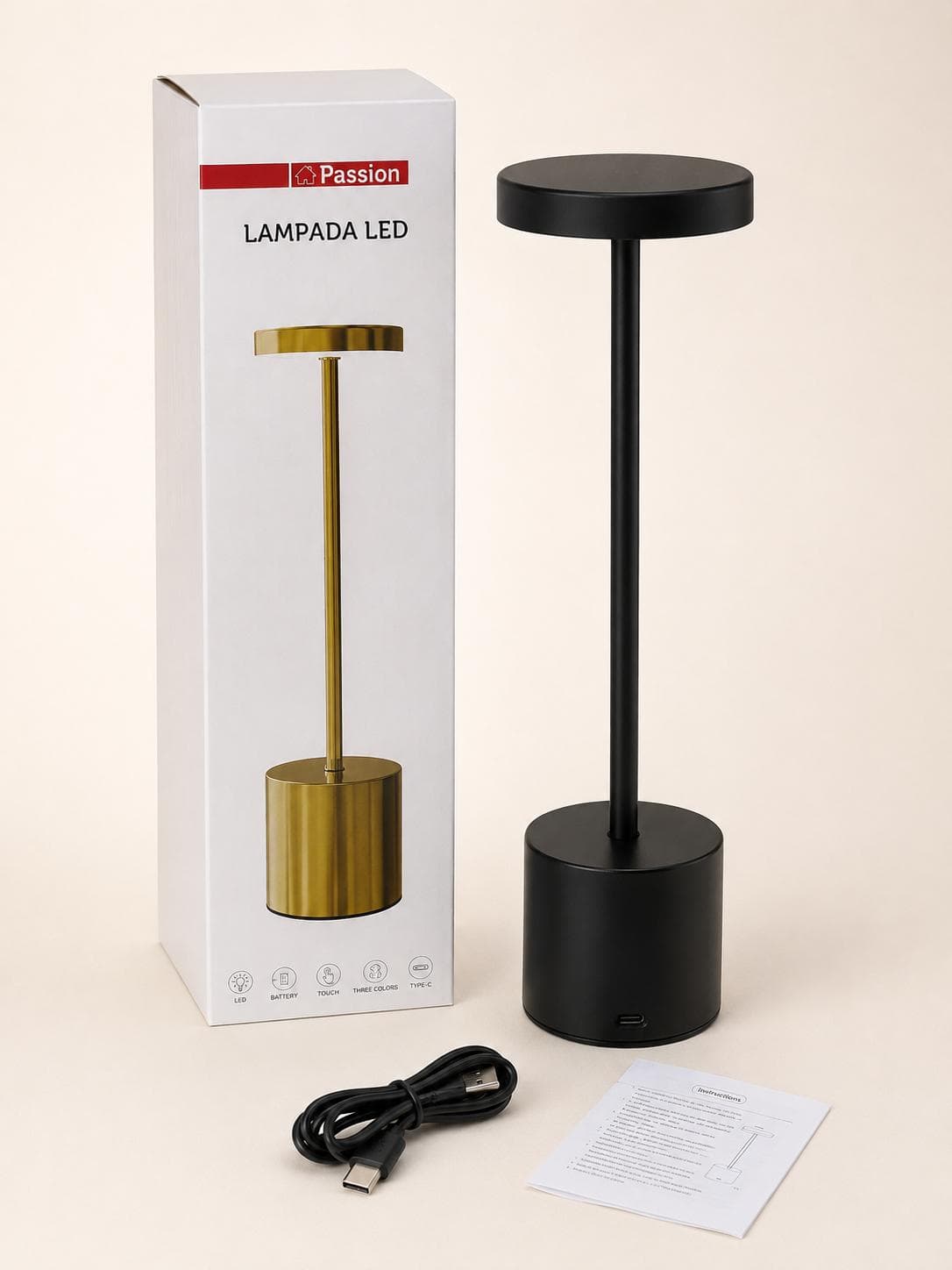 Lampada LED Touch Passion Ricaricabile USB-C 3 Colori Luce H 34 cm - 5