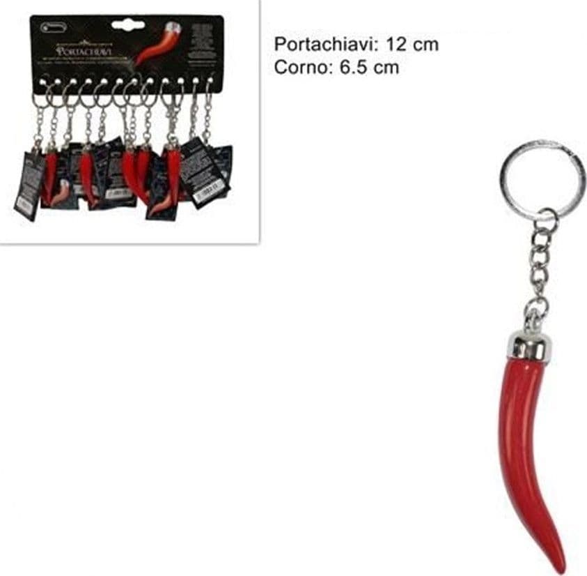 SET 12PZ PORTACHIAVI A FORMA DI CORNO ROSSO 6.5CM CORNETTO PORTAFORTUNA BOMBONIERA 489437 - 2