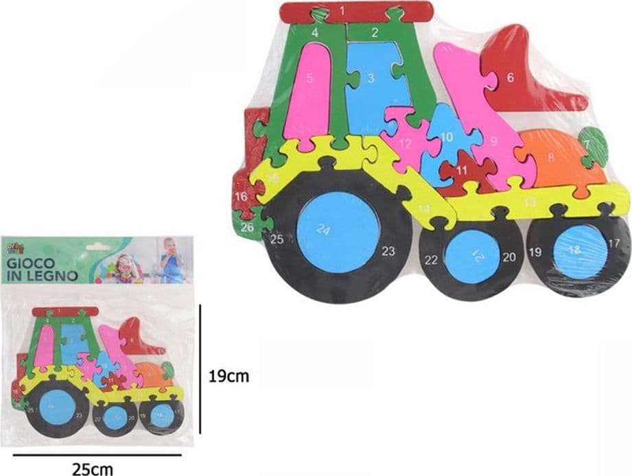 PUZZLE 3D IN LEGNO GIOCO EDUCATIVO COLORATO NUMERI LETTERE PER BAMBINI FORMA TRATTORE 52262 - 2