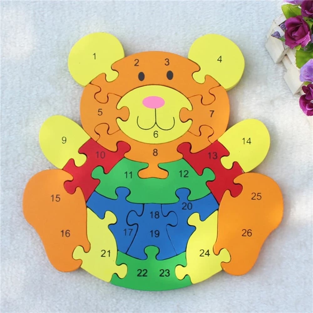 PUZZLE 3D IN LEGNO FORMA DI ORSETTO GIOCO EDUCATIVO NUMERI LETTERE BAMBINI IMPARARE 52263 - 3
