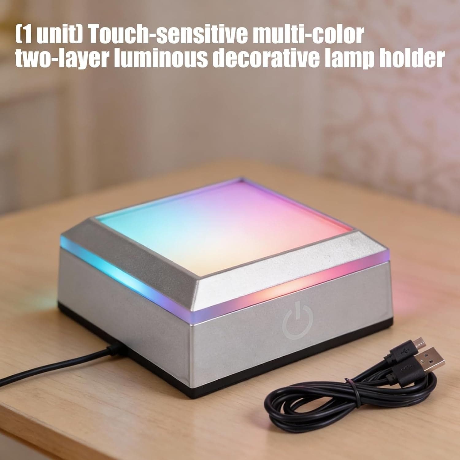 Base Espositore LED per Gioielli Effetto Cristallo Touch Dimmerabile RGB Argento - 2