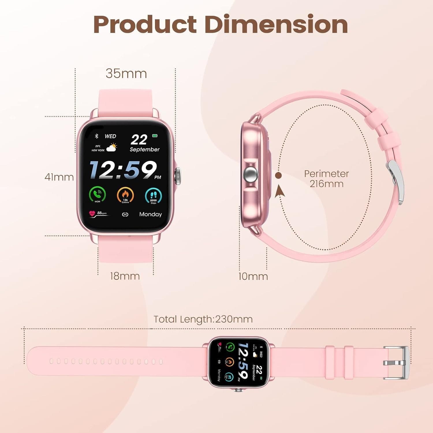 Smartwatch Donna 1,7" Chiamate Bluetooth SpO2 Cardio Sonno 28 Sport IP67 Rosa HD - 3