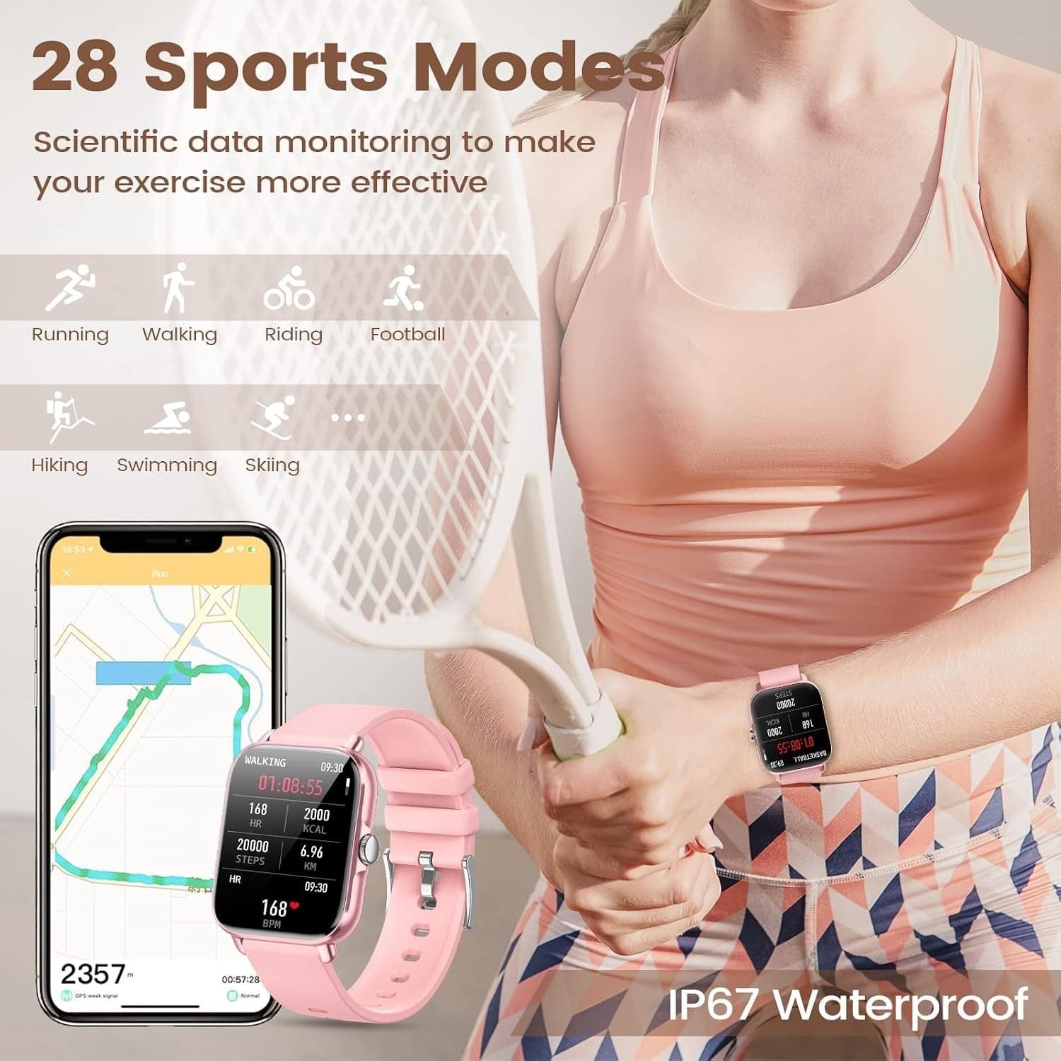 Smartwatch Donna 1,7" Chiamate Bluetooth SpO2 Cardio Sonno 28 Sport IP67 Rosa HD - 4