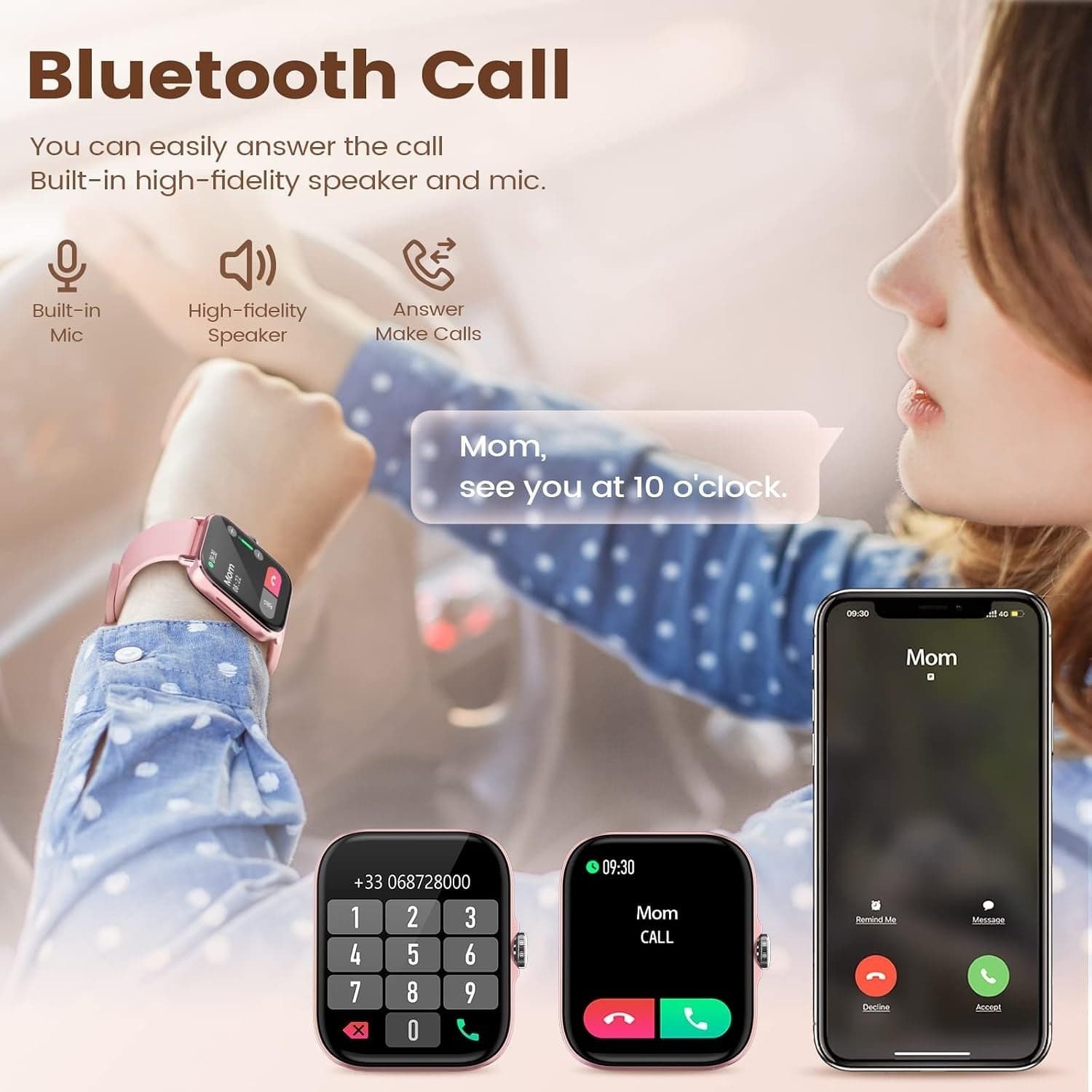 Smartwatch Donna 1,7" Chiamate Bluetooth SpO2 Cardio Sonno 28 Sport IP67 Rosa HD - 5