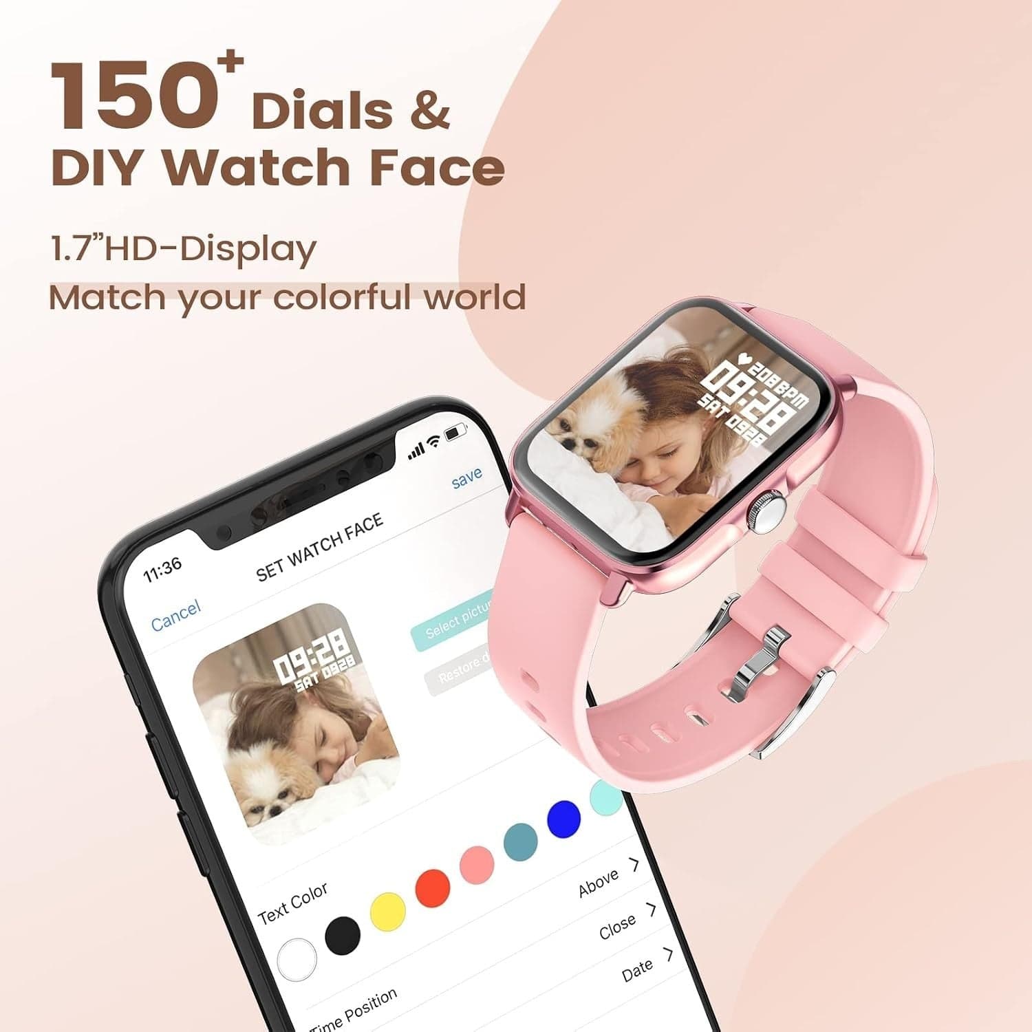 Smartwatch Donna 1,7" Chiamate Bluetooth SpO2 Cardio Sonno 28 Sport IP67 Rosa HD - 7