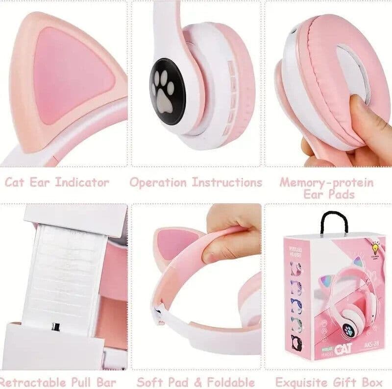 Cuffie Wireless Orecchie di Gatto Auricolari Bluetooth Auricolari con Led - 2