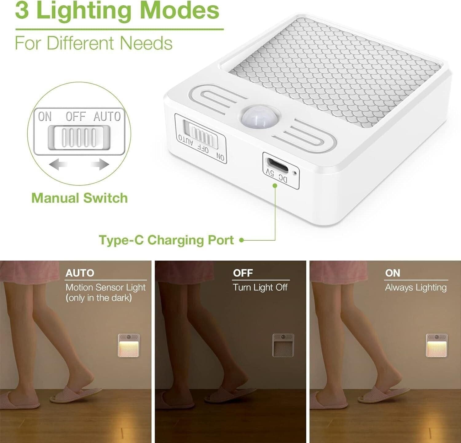 Luce notturna LED con sensore di movimento Wireless USB ricaricabile - 7
