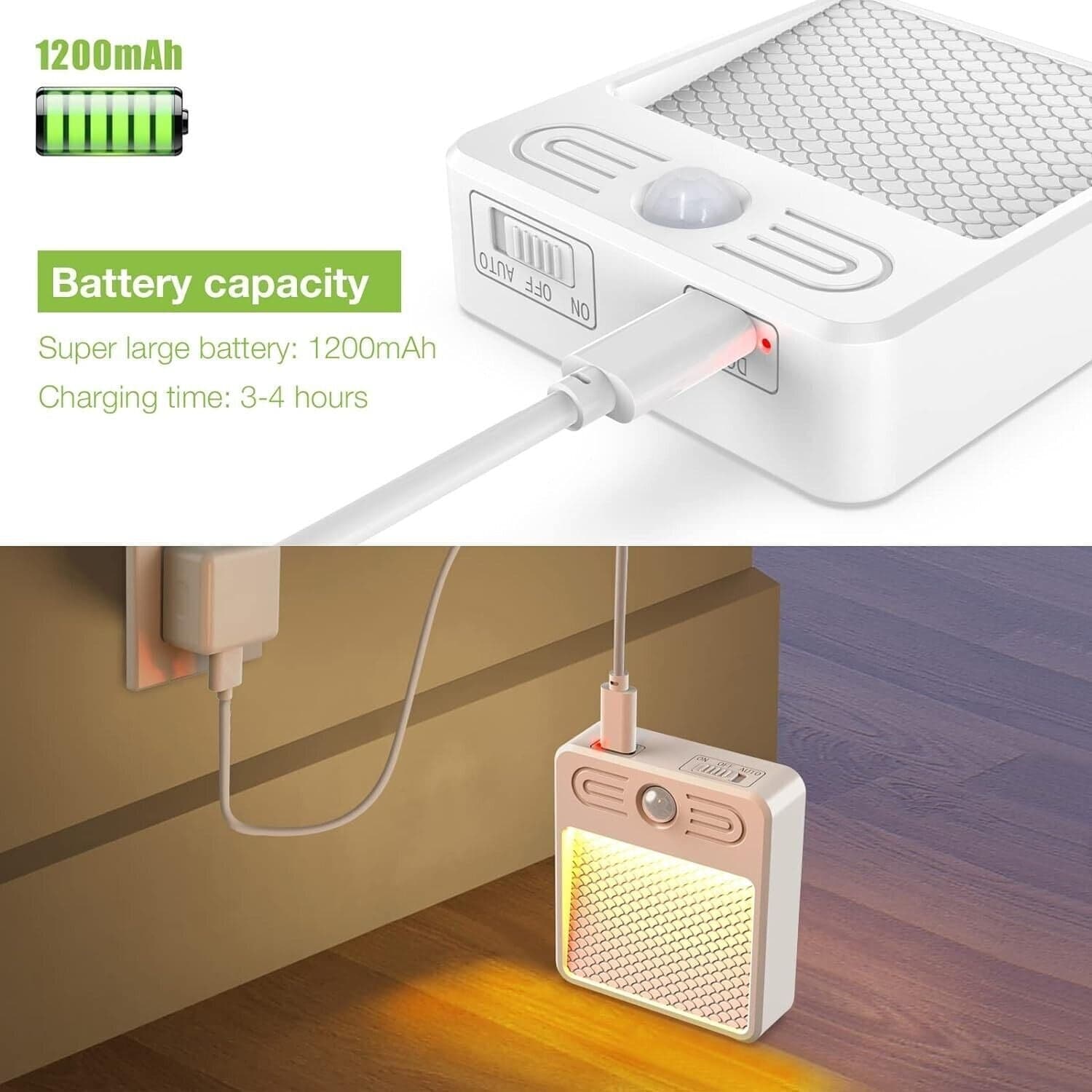 Luce notturna LED con sensore di movimento Wireless USB ricaricabile - 8