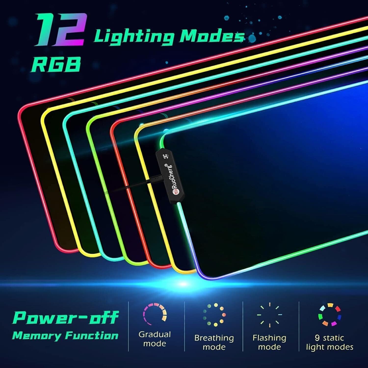 Gaming Mousepad, 12 Effetti Luce RGB Grande Mouse Pad, 800 x 300 mm Superficie - 7