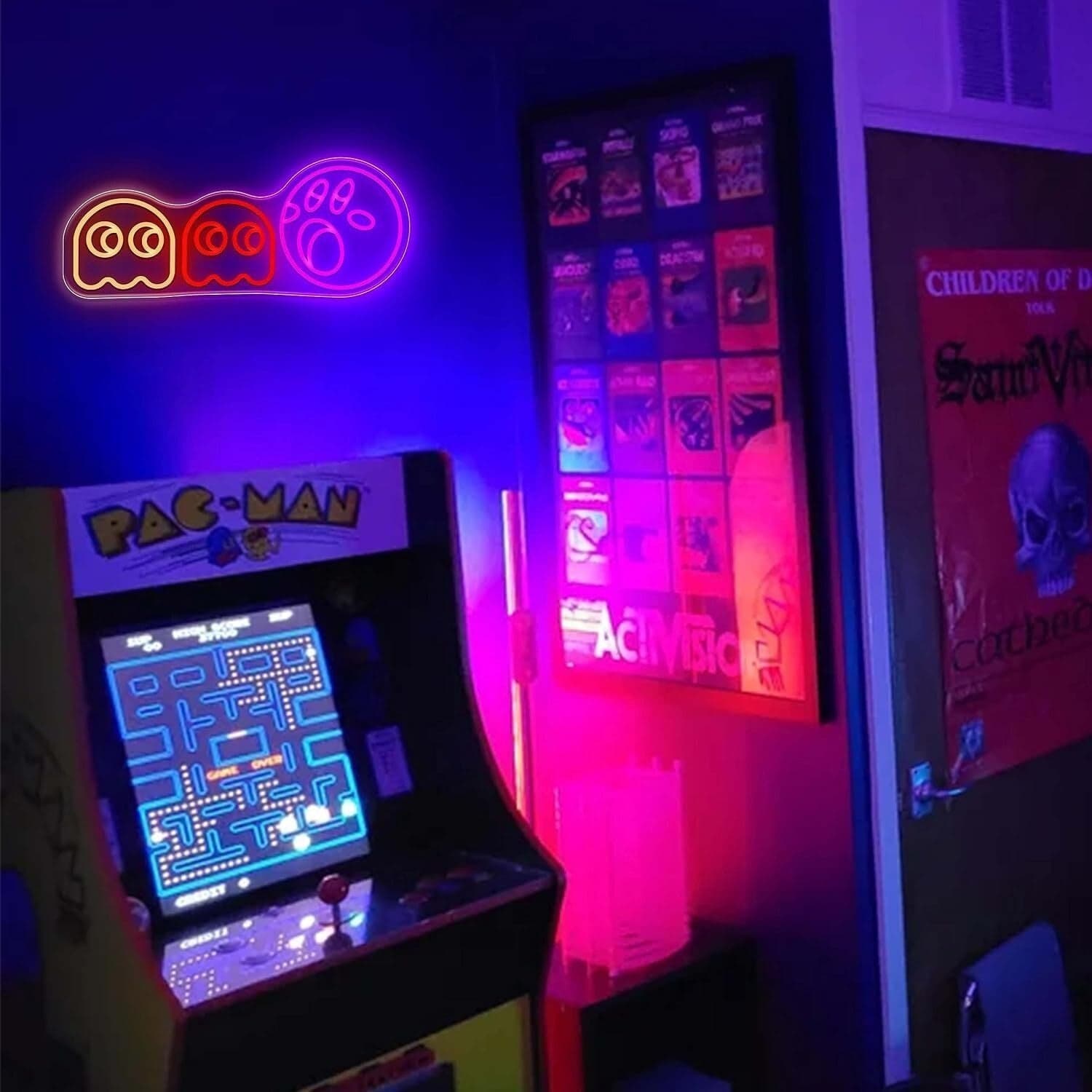 Insegna al neon per giochi Pac-man luci al neon LED fantasma insegna retrò arcad - 5