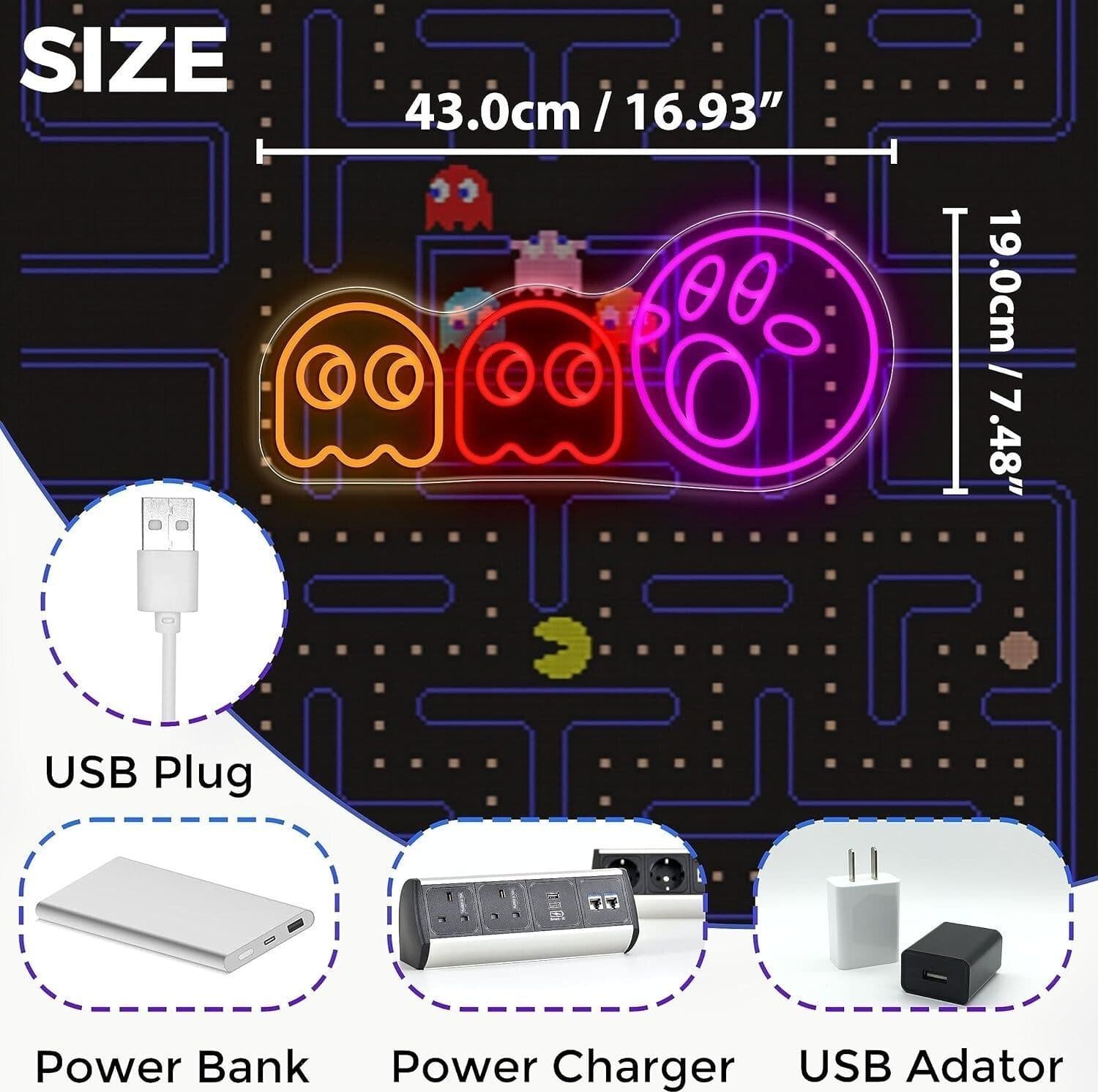Insegna al neon per giochi Pac-man luci al neon LED fantasma insegna retrò arcad - 6