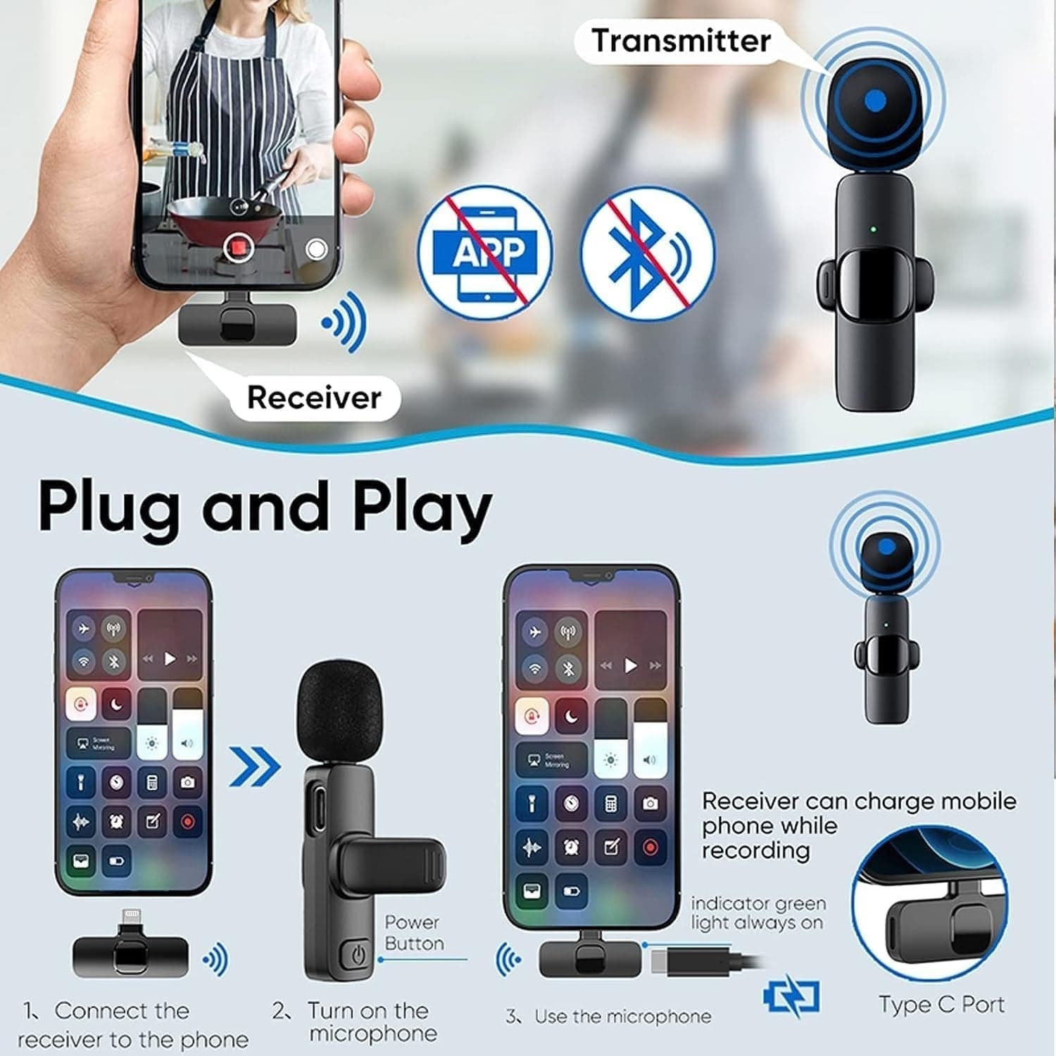 Microfono Lavalier professionale wireless K9 per iPhone iPad Microfono di regist - 7