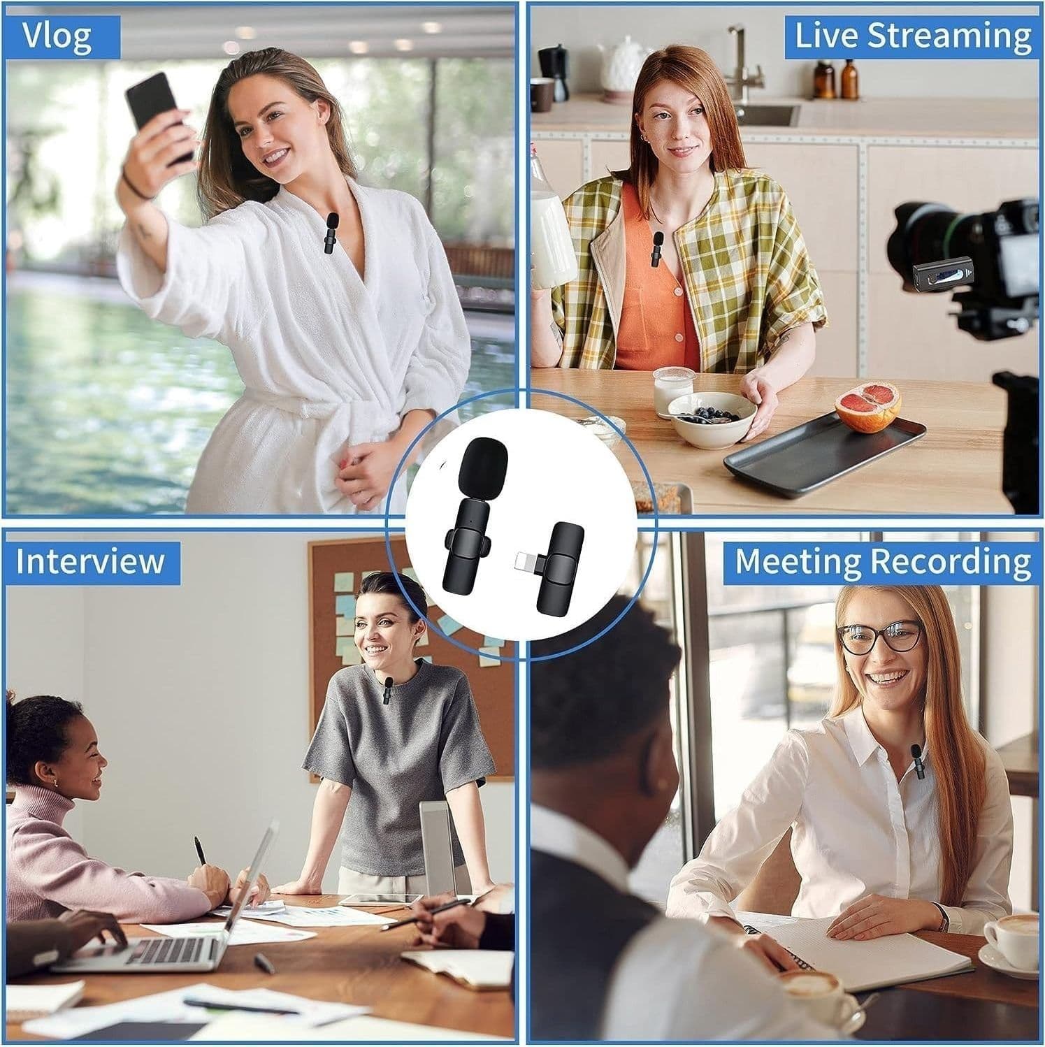 Microfono Lavalier professionale wireless K9 per iPhone iPad Microfono di regist - 8