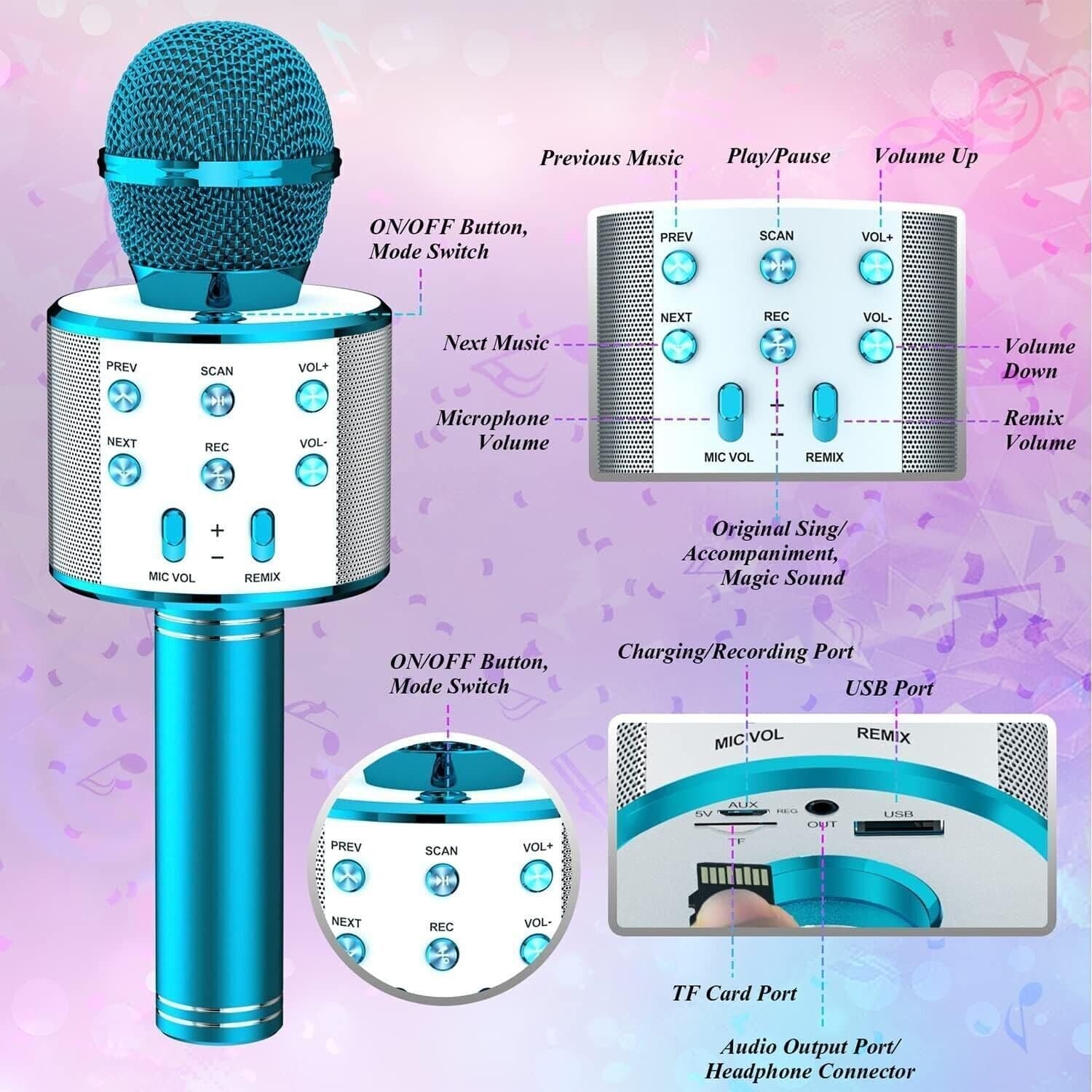 WS-858L Mini Karaoke KTV Microfono Portatile Bluetooth Senza Fili Microfono - 6