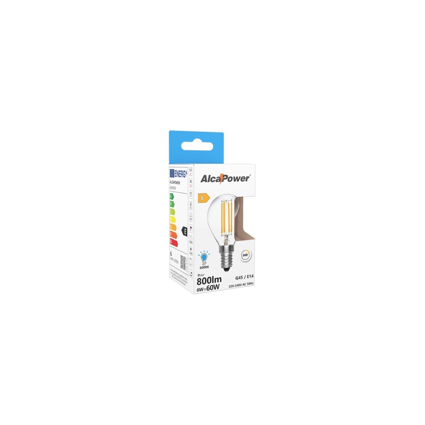Alca Power G45 6W 220V 810LM 6000K E14 lampada classica a led vetro trasparente - 3