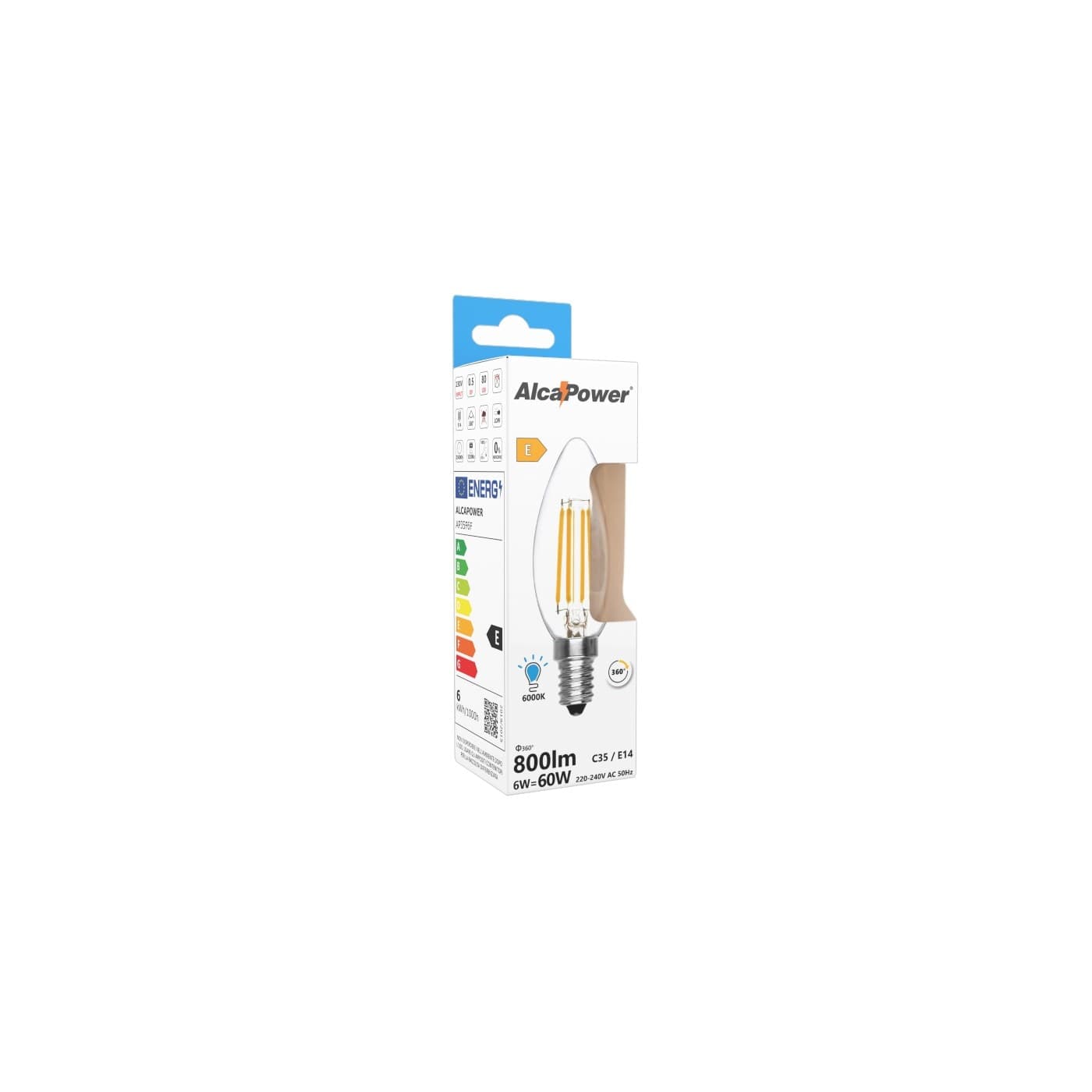 Alca Power C35 6W 230V 810LM 6000K E14 lampada oliva a filamento a led vetro trasparente - 3