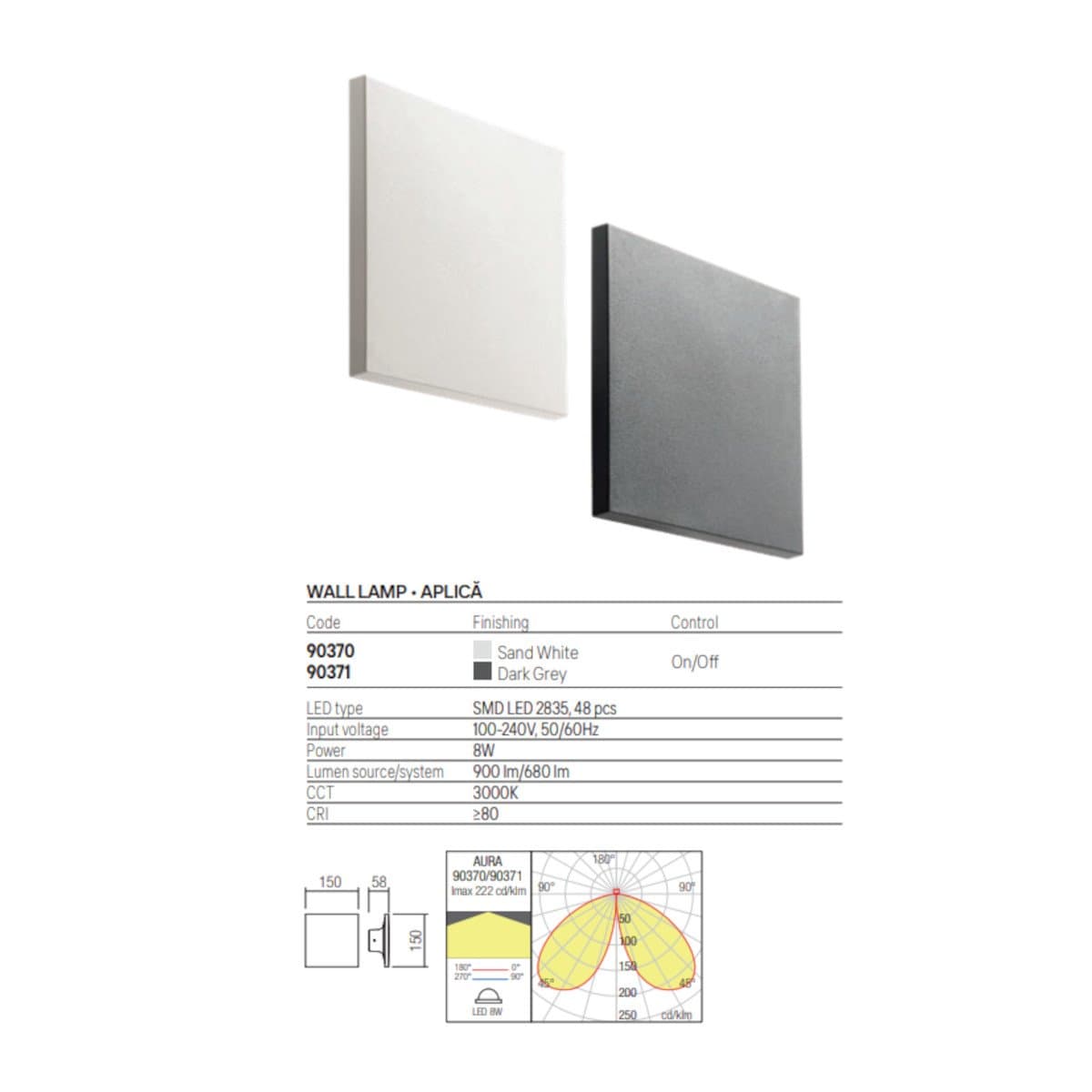 Applique moderno Redo Group AURA 90370 90371 LED IP65 ABS policarbonato - 7